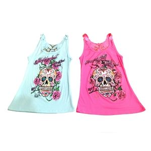 Biketoberfest Candy Skull lace racerbak 2 Tank lot (sorry about shadow*)